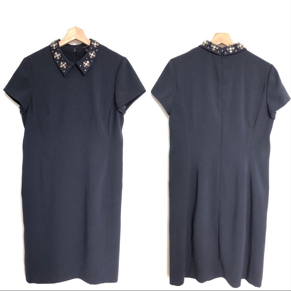 Ann Taylor Navy Jeweled Collar Shift Dress Sz 8